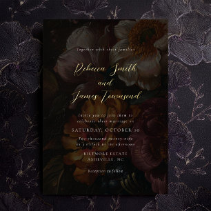 Invitation En Aluminium Fleurs lunatiques calligraphie botanique sombre Ma