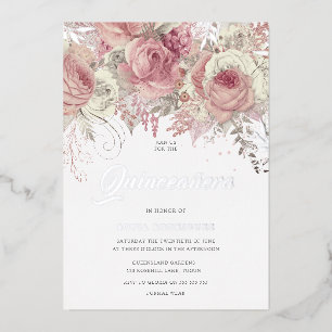 Invitation En Aluminium Fleurs magiques Blush Rose Quinceanera Party 15e
