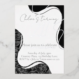 Invitation En Aluminium Fleurs monochromes et anniversaire de feuille d'ar