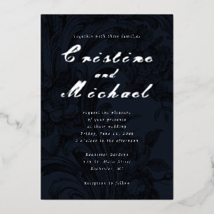 Invitation En Aluminium Fleurs ornementales élégantes argent mariage feuil