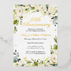 Invitation En Aluminium Fleurs Papillon Doré 50e Anniversaire de Mariage 