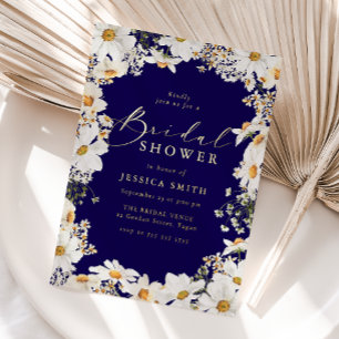 Invitation En Aluminium Fleurs printanières blanches et mariage naval or