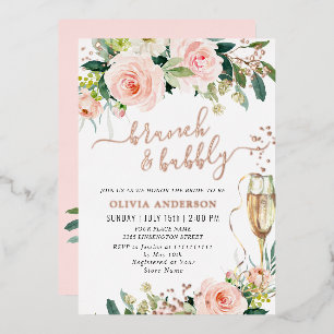 Invitation En Aluminium Fleurs rose vif Aquarelle Bridal Brunch Gold