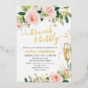 Invitation En Aluminium Fleurs rose vif Aquarelle Bridal Brunch Gold