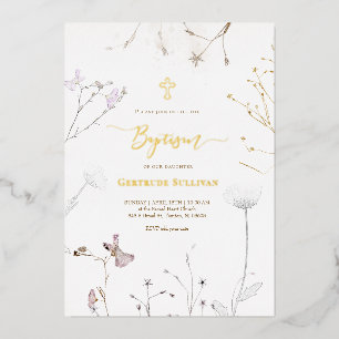Invitation En Aluminium fleurs sauvages délicates Baptême