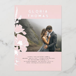 Invitation En Aluminium Fleurs sauvages Élégant Moderne Rose Photo de mari