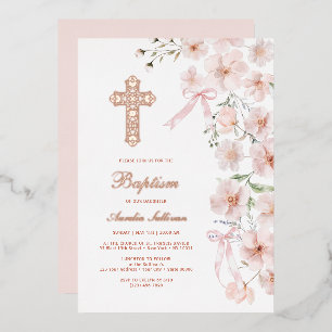 Invitation En Aluminium Fleurs sauvages roses et arches de rubans pour bap