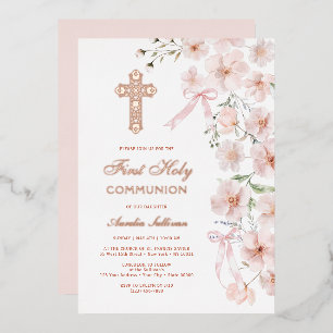 Invitation En Aluminium Fleurs sauvages roses et arches de rubans pour la 