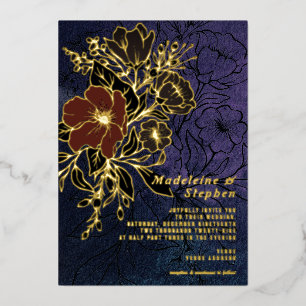 Invitation En Aluminium Fleurs sauvages violettes foncées Mariage automne