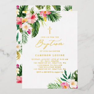 Invitation En Aluminium Fleurs tropicales aquarelle Baptême d'été