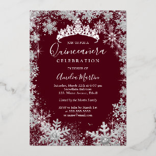 Invitation En Aluminium Flocon de neige en hiver Quinceanera bordeaux en a