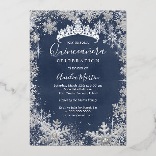 Invitation En Aluminium Flocon de neige en hiver Quinceanera Marine Silver