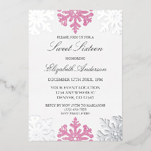 Invitation En Aluminium Flocon de neige rose argent Sweet hiver 16