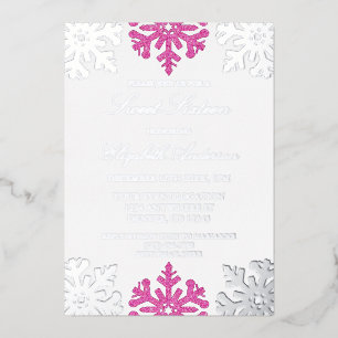 Invitation En Aluminium Flocon de neige rose argent Sweet hiver 16