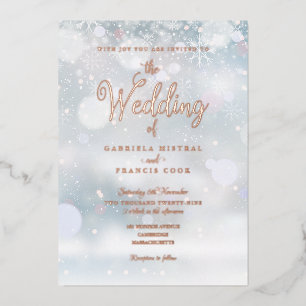 Invitation En Aluminium Flocons de Neige Écriture Élégante Mariage