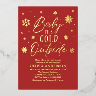 Invitation En Aluminium Flocons de neige rouges Bébé il fait froid dehors