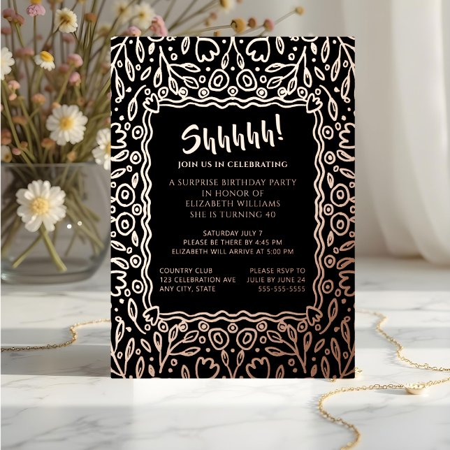 Invitation En Aluminium Floral 40e Photo personnalisée Anniversaire surpre (Créateur téléchargé)