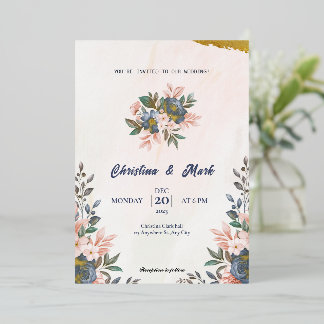 Invitation En Aluminium Floral bleu Mariage simple