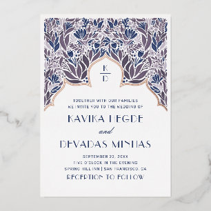 Invitation En Aluminium Floral bleu violet. Mariage de bollywood indien d'