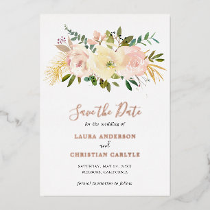 Invitation En Aluminium Floral Blush Rose Élégant Mariage Enregistrer La D
