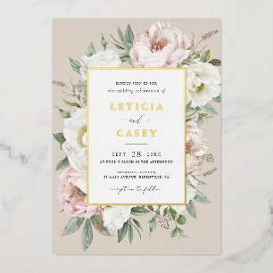 Invitation En Aluminium Floral Blush White Peony Elegant Mariage Gold Foil