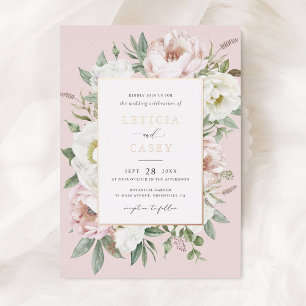 Invitation En Aluminium Floral Blush White Peony Elégant Rose Mariage Foil