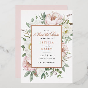 Invitation En Aluminium Floral Blush White Peony Rose Foil Enregistrer la 