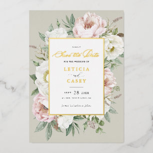 Invitation En Aluminium Floral Blush White Peony Rose Foil Enregistrer la 