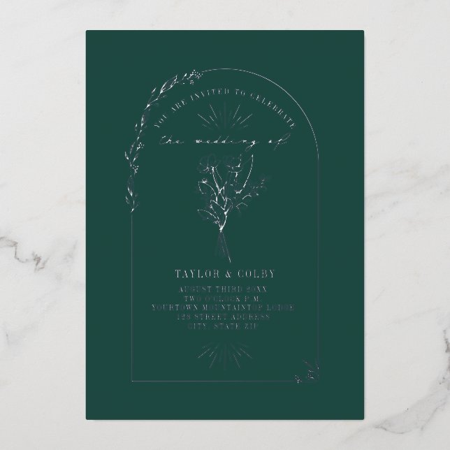 Invitation En Aluminium Floral Bouquet Arch Emerald Mariage (Recto)