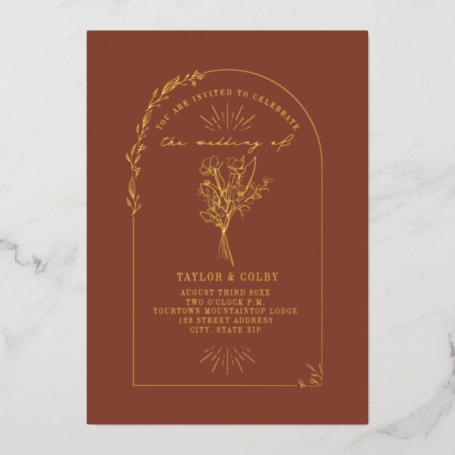 Invitation En Aluminium Floral Bouquet Arch Terracotta Mariage (Recto)