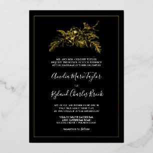Invitation En Aluminium Floral doré   Gold Foil Black Forme Mariage
