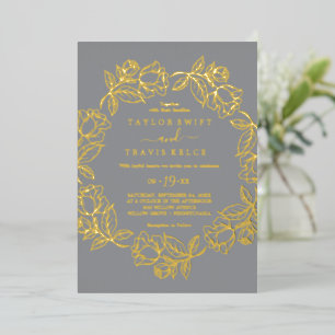 Invitation En Aluminium Floral doré   Mariage Décontracté Gold Foil