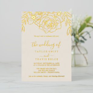 Invitation En Aluminium Floral doré Mariage Gold Foil