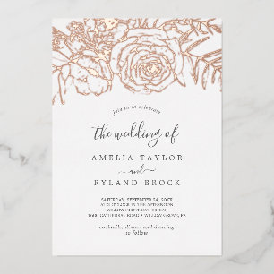 Invitation En Aluminium Floral doré   Rose Gold Foil Le Mariage de