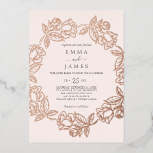 Invitation En Aluminium Floral doré   Rose Mariage de flush Gold Foil