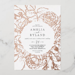 Invitation En Aluminium Floral doré Rose Mariage Décontracté Gold Foil