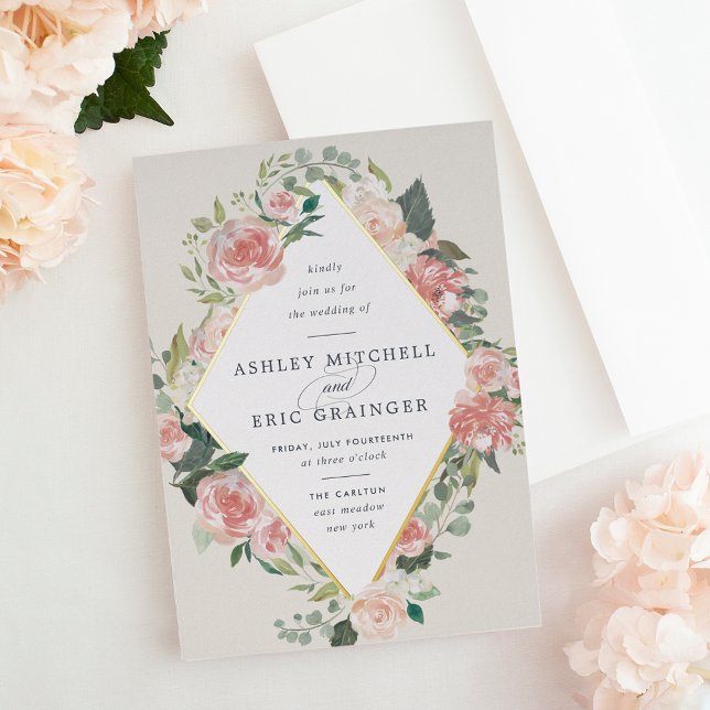 Invitation En Aluminium Floral du milieu de l'été | Mariage de cadre géomé (Créateur téléchargé)