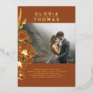 Invitation En Aluminium Floral Elegant Moderne Terracotta Photo Mariage