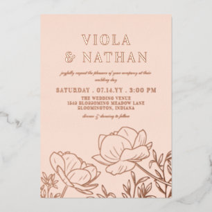 Invitation En Aluminium Floral Green Line Art Blush & Rose Gold Mariage