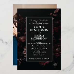 Invitation En Aluminium Floral Moody Bourgogne avec photo
