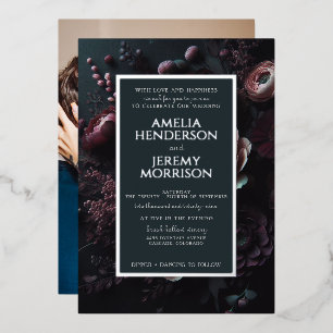 Invitation En Aluminium Floral Moody foncé avec photo