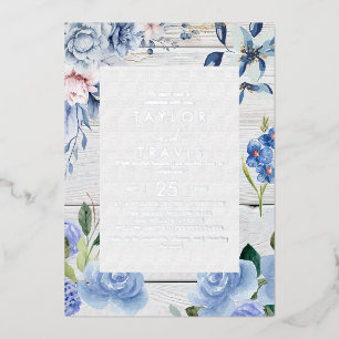 Invitation En Aluminium Floral nautique moderne Mariage Silver Foil
