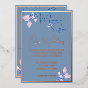 Invitation En Aluminium Floral Pays Bleu Mariage Rose Or