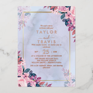 Invitation En Aluminium Floral Romance Rose Gold Foil All-In-One Mariage