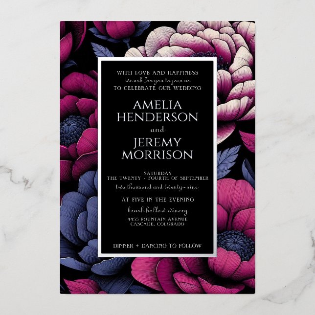 Invitation En Aluminium Floral rose gras (Recto)