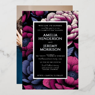 Invitation En Aluminium Floral rose gras avec photo