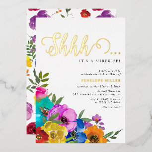 Invitation En Aluminium Flore brillante et audacieuse Shhhh Surprise or d'