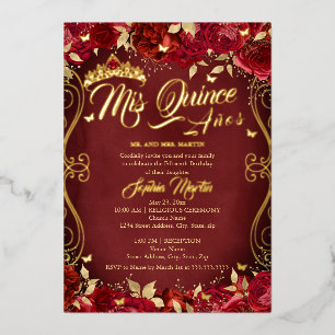Invitation En Aluminium Flore Parchemin Jardin Rouge Mis Quince Quinceaner