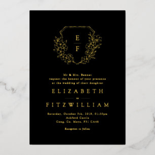 Invitation En Aluminium Flores de cerisier d'huile d'or Monogram Crest Bla
