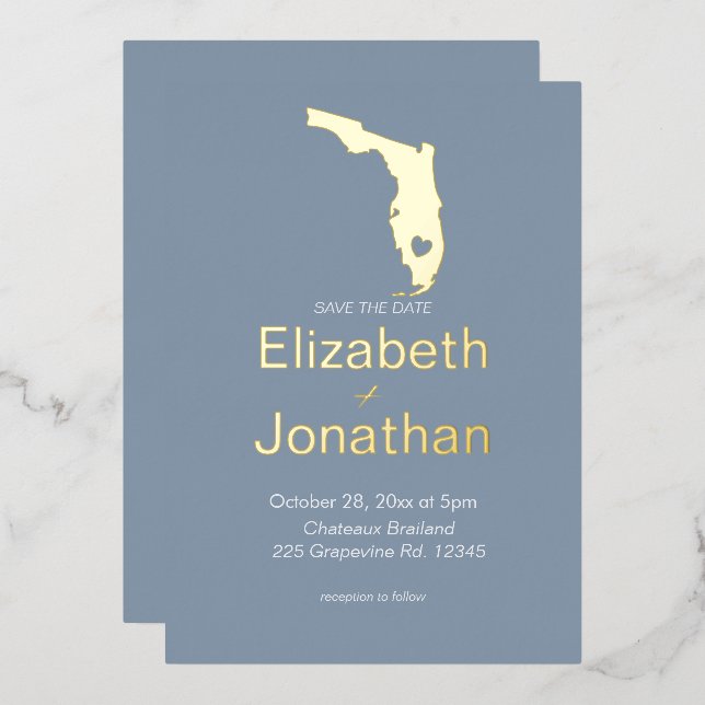 Invitation En Aluminium Florida State Silhouette Destination Mariage Or (Recto/Verso)